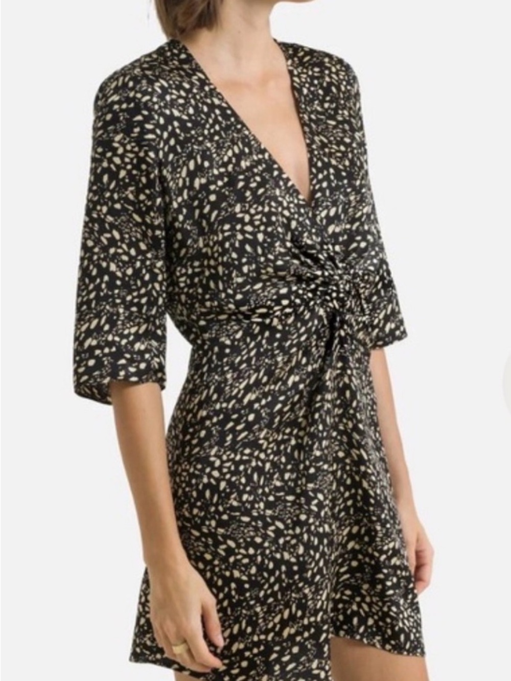 Ba&sh Erika Printed Twist-accent Dress In Noir - M (2)